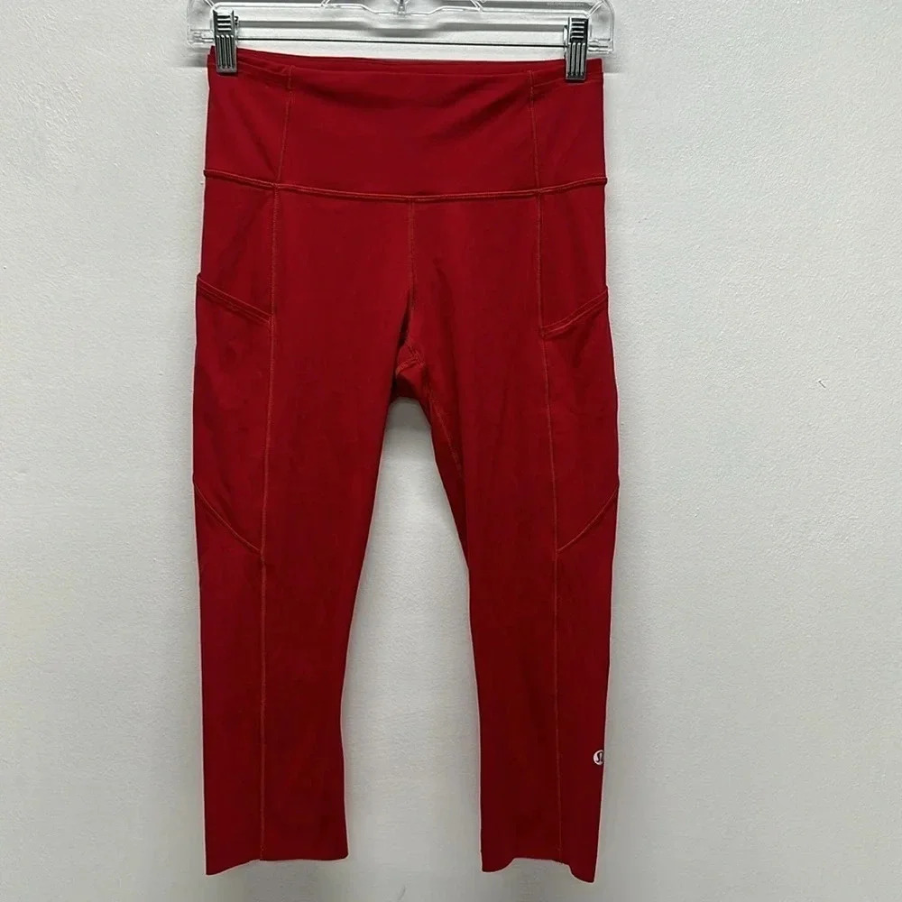 Lululemon Fast And Free Crop Cropped Leggings II Nulux 19" Dark Sport Red Size 6